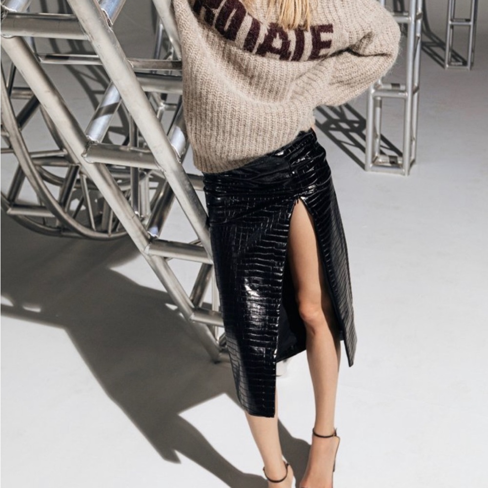 ROTATE Croc Effect Faux Leather Pencil Skirt